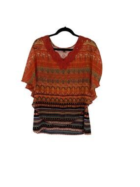 Multiples Women’s orange and multicolored Scarf Like boho tunic blouse Large